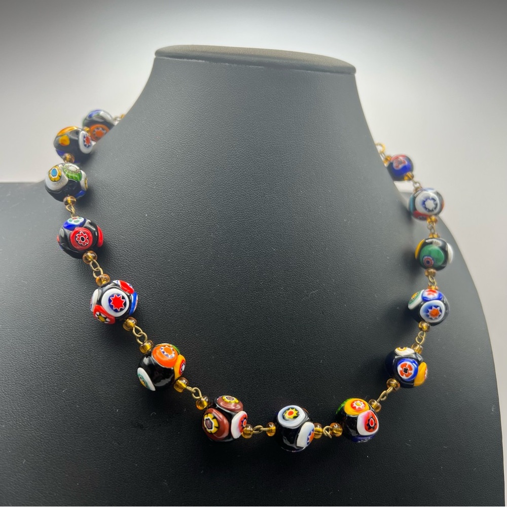 Chunky Oversized Vintage Millefiori Venetian Murano Glass Necklace